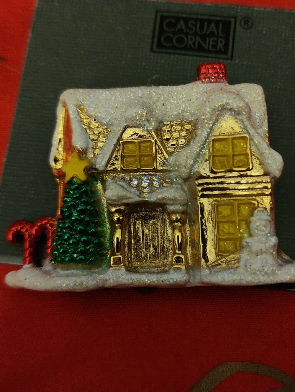 Christmas House Brooch Yellow AJC  Signed